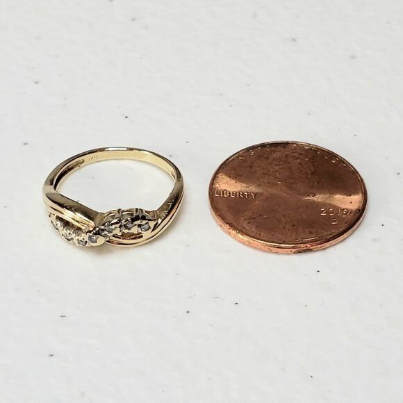 Dainty 14K Fine Yellow Gold Infinity Symbol Round Diamond Accent Pinky Ring - Picture 5 of 12